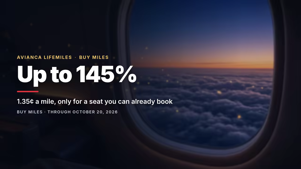 Avianca LifeMiles Buy Miles: Up to a 145% Bonus at 1.35¢, for a Seat You Can Already Book (October 2026)