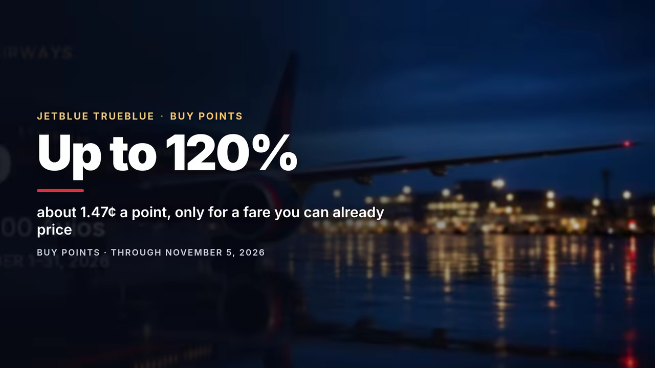 JetBlue TrueBlue Buy Points: Up to a 120% Bonus, for a Fare You Can Already Price (October 2026)